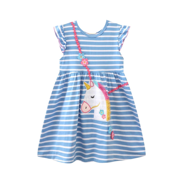 Stripe Unicorn Embroidered Dress