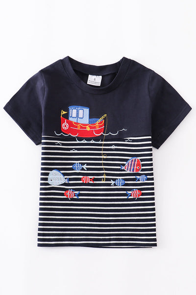 Navy Striped Boat Shirt